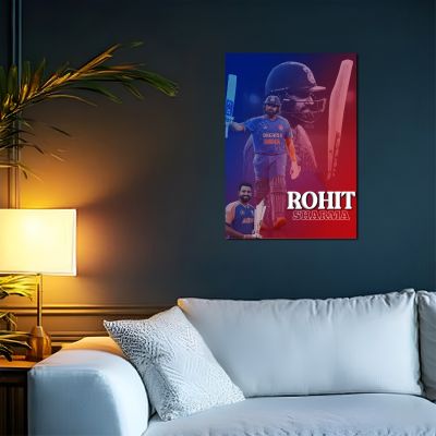 Acrylic Cricketers Player Photo Frame For India Cricket Sports Studio Cafe Wall Frame with 3D Text Gift For Cricket Player, Fans & Achievers Wall Art Decor For Bedroom, Office & Gaming Setup (Rohit Sharma)